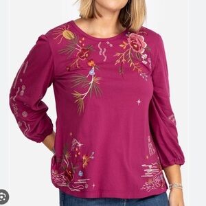 Johnny Was Keone Puff Sleeve Tee Size XXS NWT B0033